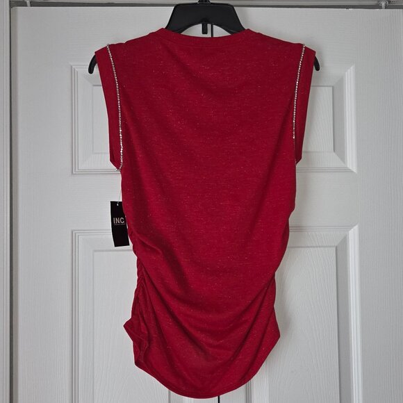 NWT I.N.C. International Concepts Women's Ruched-Side Embelished  Shimmery Tee - Picture 12 of 14